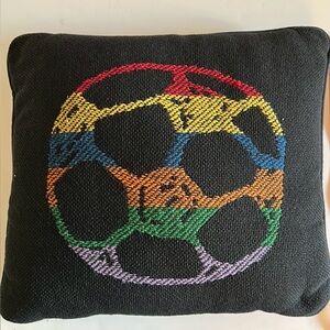 Rainbow soccer ball textured throw pillow